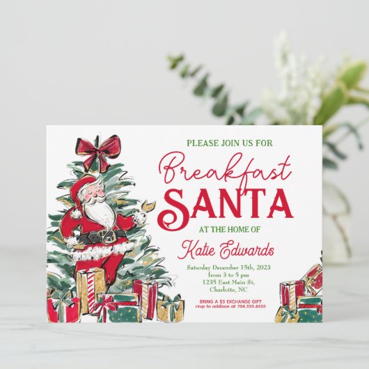Ontbijt met Santa uitnodiging, Santa ontbijt, Kaart (Staand voorkant)