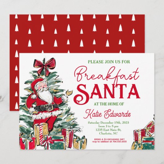 Ontbijt met Santa uitnodiging, Santa ontbijt, Kaart (Voorkant / Achterkant)