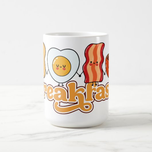 Ontbijt met toast, ei, spek en koffie koffiemok (Center)