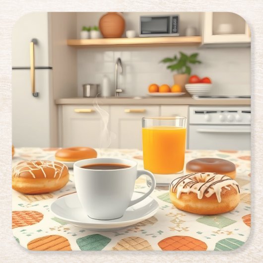 Ontbijt Morning Coffee Donuts Onderzetter Set (Voorkant)