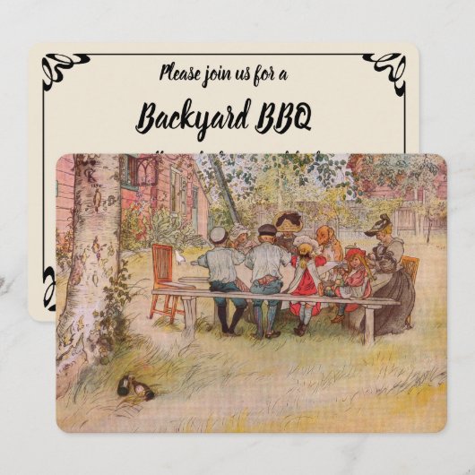 Ontbijt Onder de Grote Berk BBQ Feest Uitnodiging (Voorkant / Achterkant)