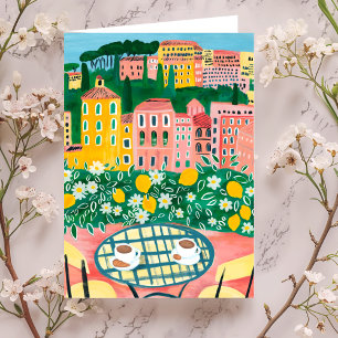 Ontbijt op het terras Whimsical City Painting Kaart