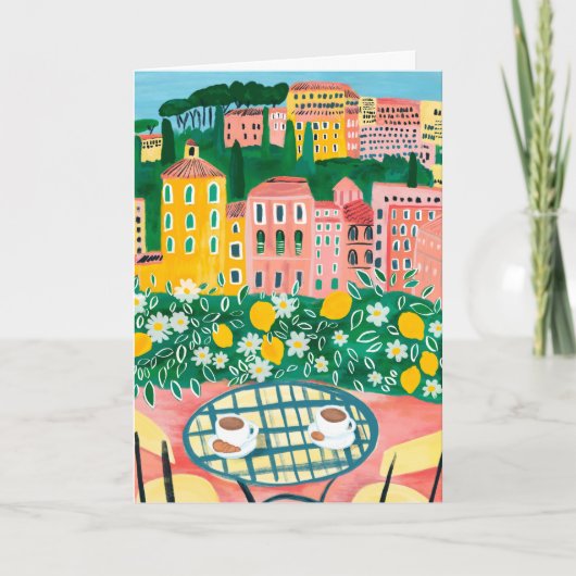 Ontbijt op het terras Whimsical City schilderij Kaart (Voorkant)