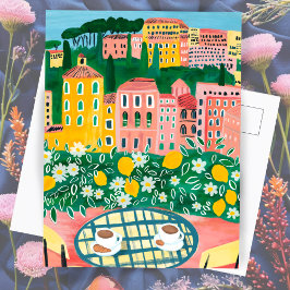 Ontbijt op het terras Whimsical City Schildering Briefkaart