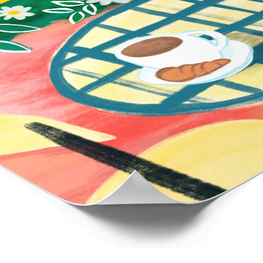 Ontbijt op terras grillige stad schilderkunst poster (Hoek)