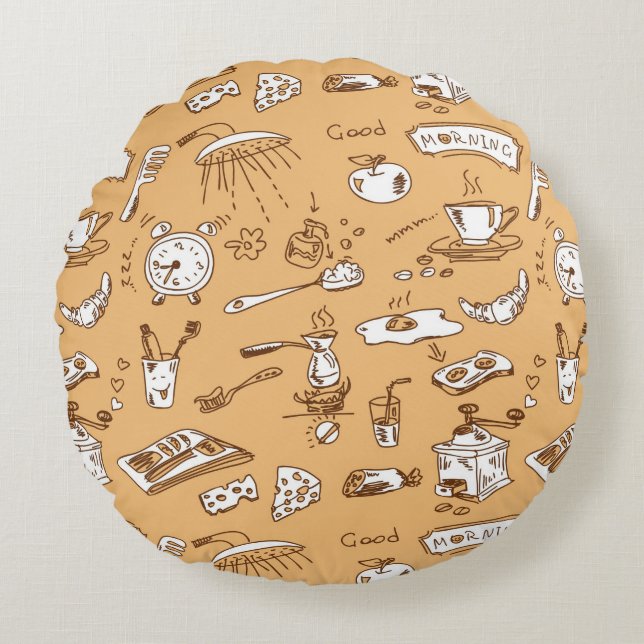 Ontbijt patroon 2 rond kussen (Voorkant)