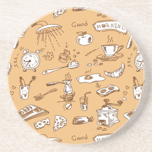 Ontbijt patroon 2 zandsteen onderzetter (Voorkant)