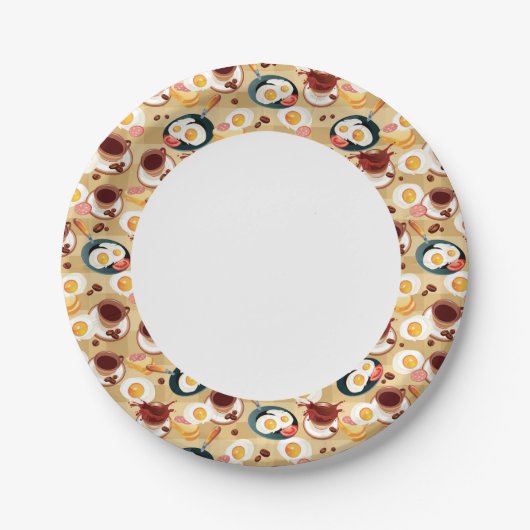 Ontbijt patroon 3 papieren bordje (Voorkant)