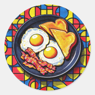 Ontbijt Pop Art Ronde Sticker