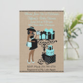 Ontbijt thema Blue Aqua Black Baby shower Uitnodig Kaart (Staand voorkant)