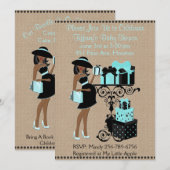 Ontbijt thema Blue Aqua Black Baby shower Uitnodig Kaart (Voorkant / Achterkant)