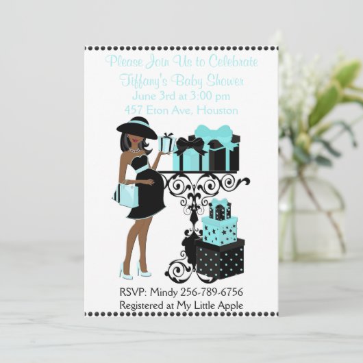 Ontbijt Theme Blue Aqua Black Baby shower Uitnodig Kaart (Staand voorkant)
