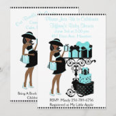 Ontbijt Theme Blue Aqua Black Baby shower Uitnodig Kaart (Voorkant / Achterkant)
