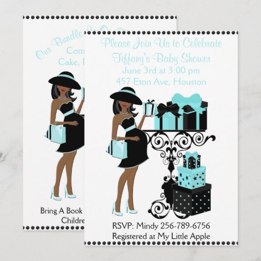 Ontbijt Theme Blue Aqua Black Baby shower Uitnodig Kaart (Voorkant / Achterkant)