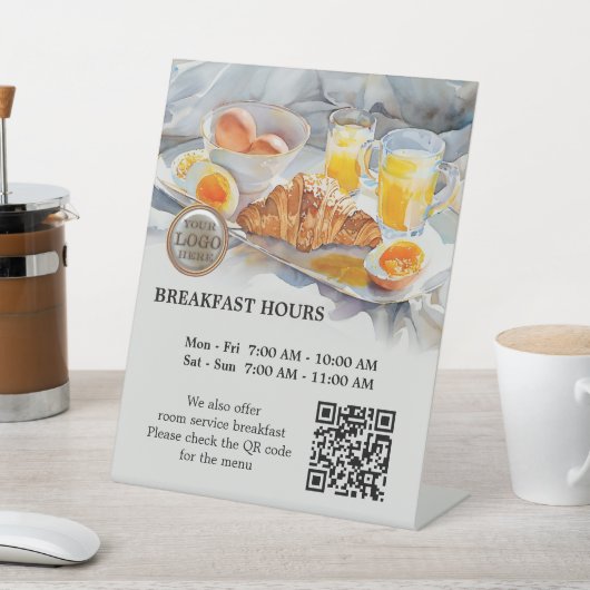 Ontbijt Uren Hotel Guest House Logo QR Code Reclamebord Met Voetstuk (Insitu)