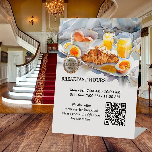 Ontbijt Uren Hotel Guest House Logo QR Code Reclamebord Met Voetstuk