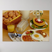 Ontbijt van bacon, eieren en melkpitcher poster (Voorkant)