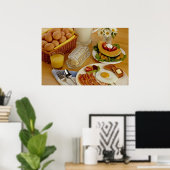 Ontbijt van bacon, eieren en melkpitcher poster (Thuiskantoor)