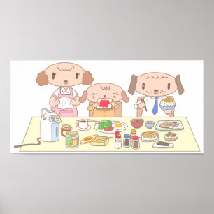 Ontbijt voor de hondenfamilie. poster