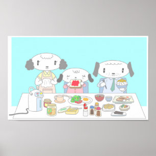 Ontbijt voor de hondenfamilie. poster