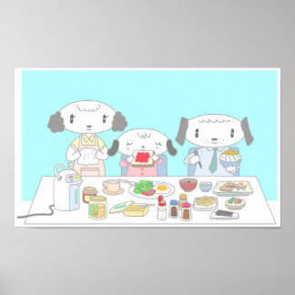 Ontbijt voor de hondenfamilie. poster
