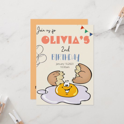 Ontbijtbrunch kinder 2e verjaardagsfeestje kaart (Voorkant / Achterkant in situ)