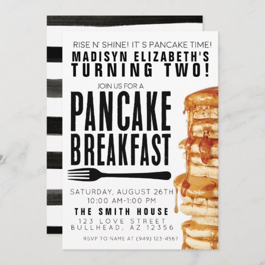 Ontbijtende pannenkoeken en pyjama's Party Birthda Kaart (Voorkant / Achterkant)