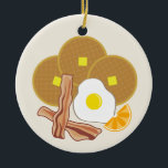 Ontbijtende sierwafels, bacteriën en eieren keramisch ornament<br><div class="desc">Een versiering met een afbeelding van drie wafels met boter,  bacon en eieren gegranuleerd met een oranje plak.</div>