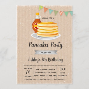 Ontbijtende uitnodiging voor pankoeken