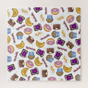 Ontbijtende voedingsmiddelen Muffin Banana Pancake Legpuzzel
