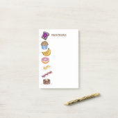 Ontbijtende voedingswaren, kruidenierslijst na zij post-it® notes (Op bureau)