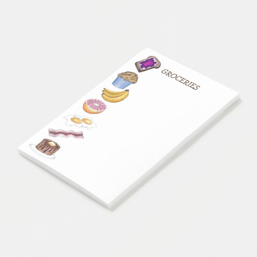 Ontbijtende voedingswaren, kruidenierslijst na zij post-it® notes (Schuin)