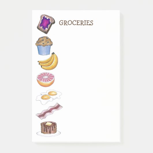 Ontbijtende voedingswaren, kruidenierslijst na zij post-it® notes (Voorkant)