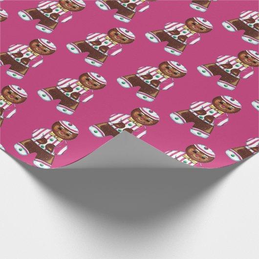  ontbijtman roze kerst cadeaupapier (Hoek)