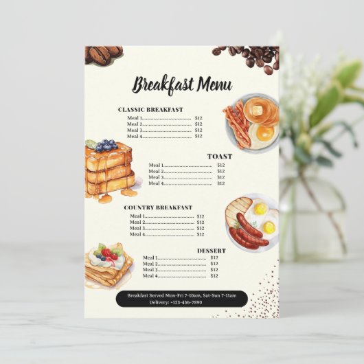 Ontbijtmenu, Restaurant Menu, Cafe Marketing Menu (Staand voorkant)