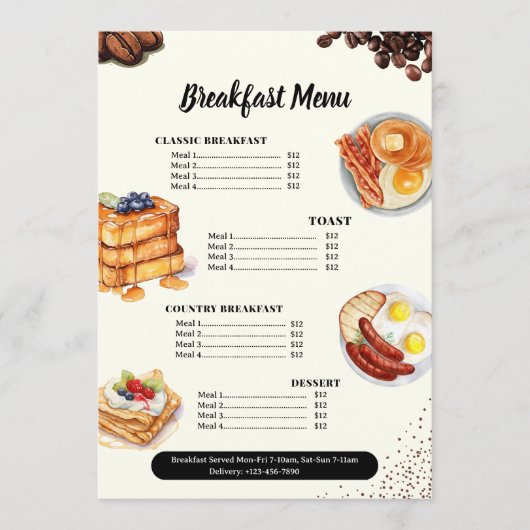 Ontbijtmenu, Restaurant Menu, Cafe Marketing Menu (Voorkant)