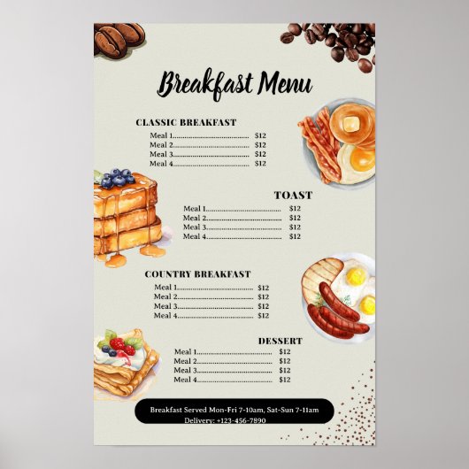 Ontbijtmenu, Restaurantmenu, Cafe Marketing Poster (Voorkant)