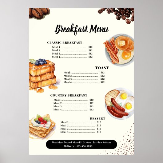 Ontbijtmenu, Restaurantmenu, Cafe Marketing  Poster (Voorkant)