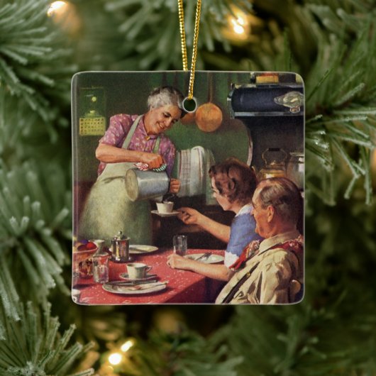 ontbijtontbijt bij het eten in de keuken keramisch ornament (Boom)