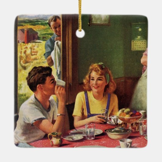  ontbijtontbijt bij het eten in de keuken keramisch ornament (Achterkant)