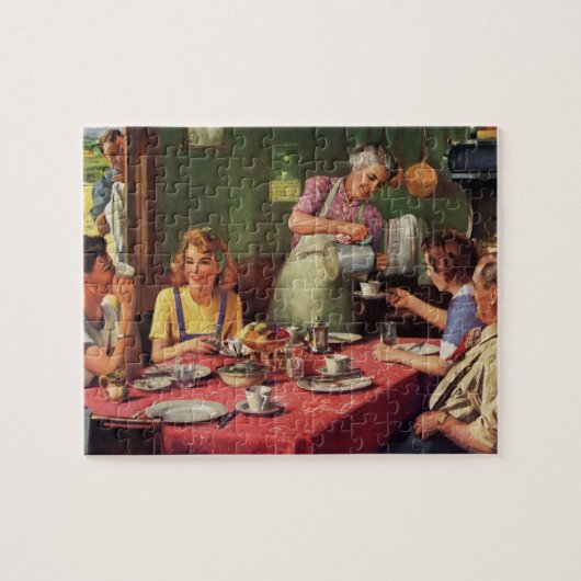 ontbijtontbijt bij het eten in de keuken legpuzzel (Horizontaal)