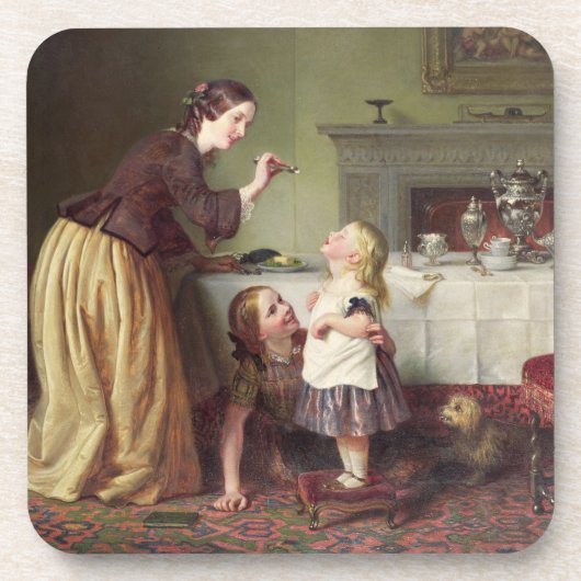 Ontbijttijd - Morning Games (olie op canvas) Onderzetter (Voorkant)