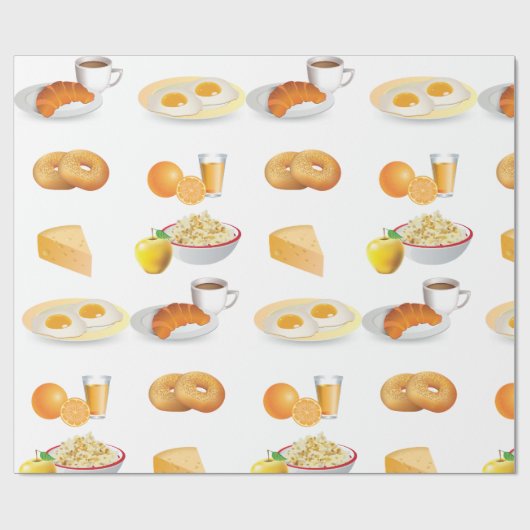 Ontbijtvoeding Koffie, Croissant, Eieren, Bagels Cadeaupapier (Vlak)