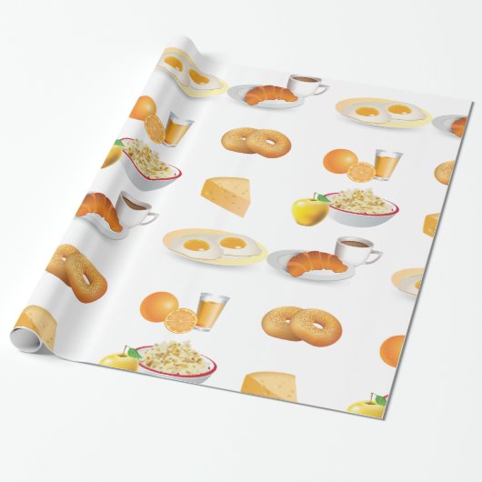 Ontbijtvoeding Koffie, Croissant, Eieren, Bagels Cadeaupapier (Uitgerold)
