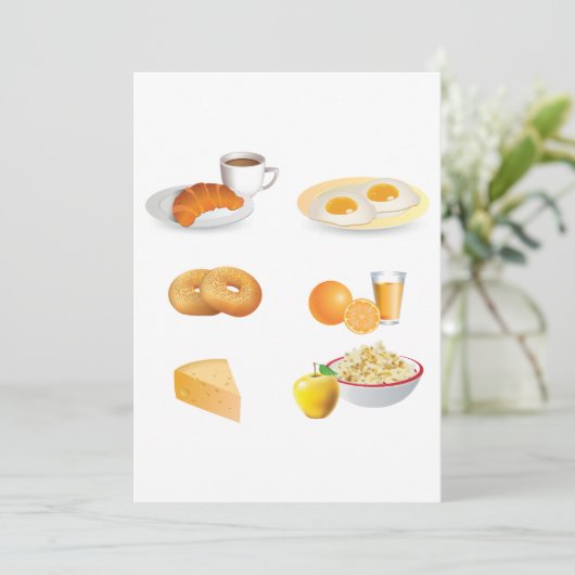Ontbijtvoeding Koffie, Croissant, Eieren, Bagels Kaart (Staand voorkant)