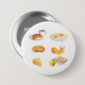 Ontbijtvoeding Koffie, Croissant, Eieren, Bagels Ronde Button 7,6 Cm (Voorkant /achterkant)