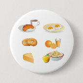 Ontbijtvoeding Koffie, Croissant, Eieren, Bagels Ronde Button 7,6 Cm (Voorkant)