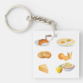 Ontbijtvoeding Koffie, Croissant, Eieren, Bagels Sleutelhanger (Voorkant)