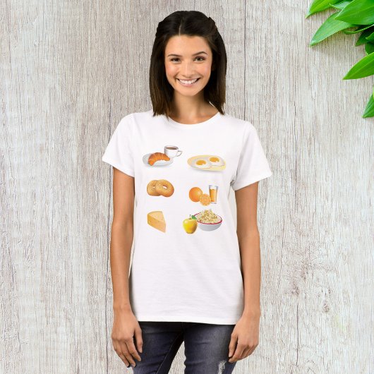 Ontbijtvoeding Koffie, Croissant, Eieren, Bagels T-shirt
