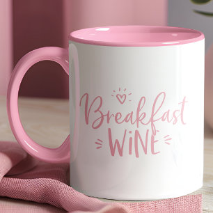 Ontbijtwijn Grappige Roze Trendy Citaat Mok